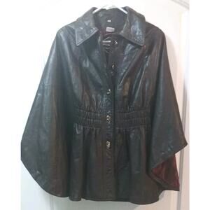 Vintage Women's Dark Brown Leather Cape jacket Size Small